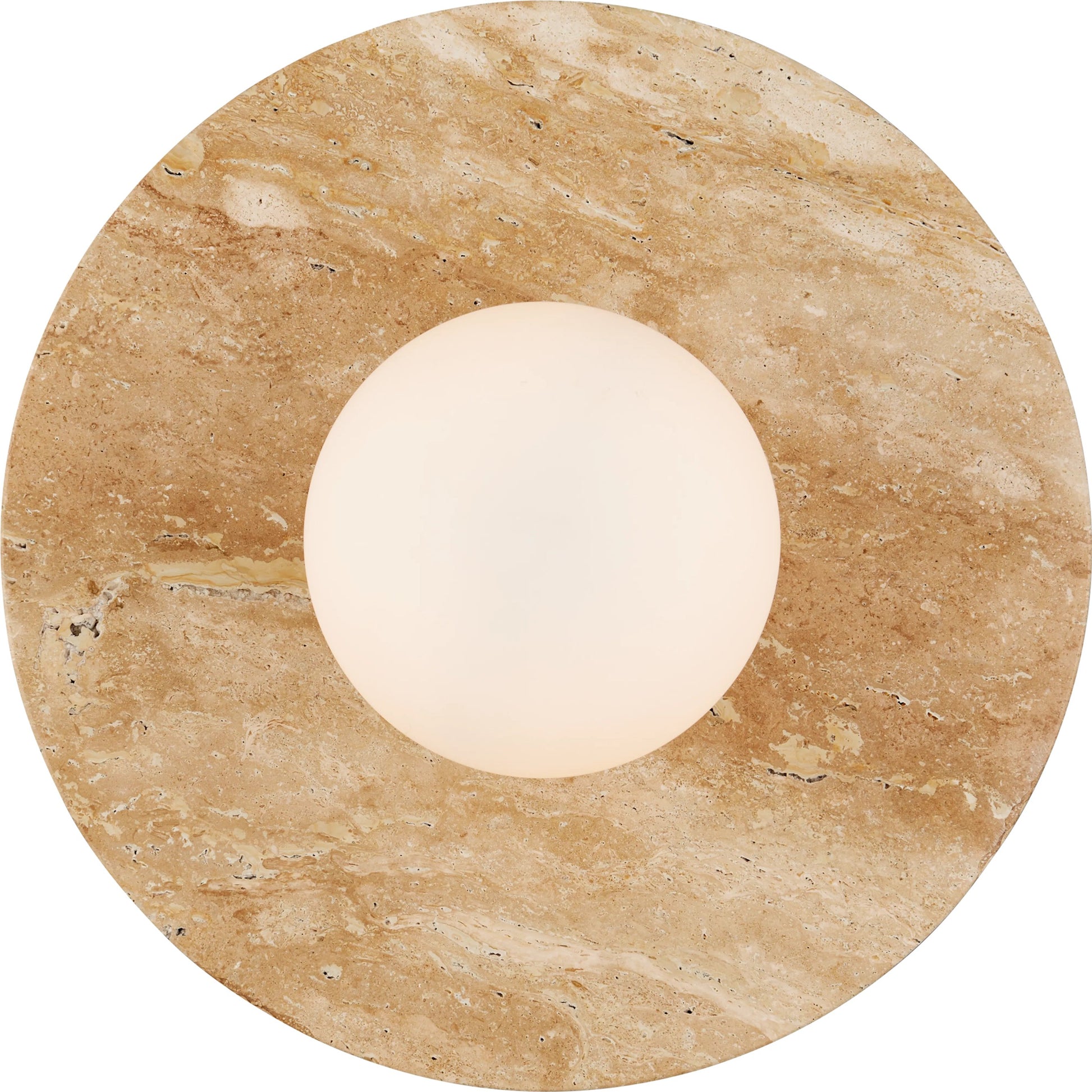 Apricity Wall Sconce by Currey and Company in beige, antique brass, frosted white. Made from travertine, metal, glass in a modern style.