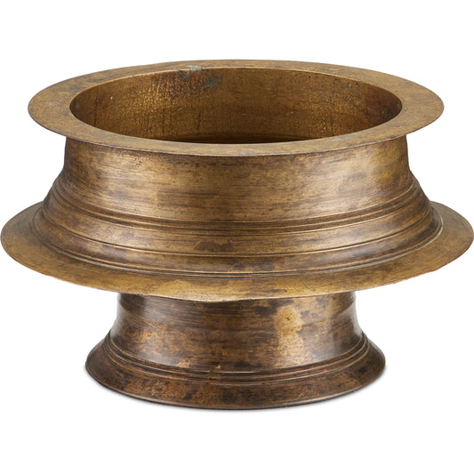 Tanjore Ritual Bowl by Currey and Company in antique brass. Made from brass in a rustic style.