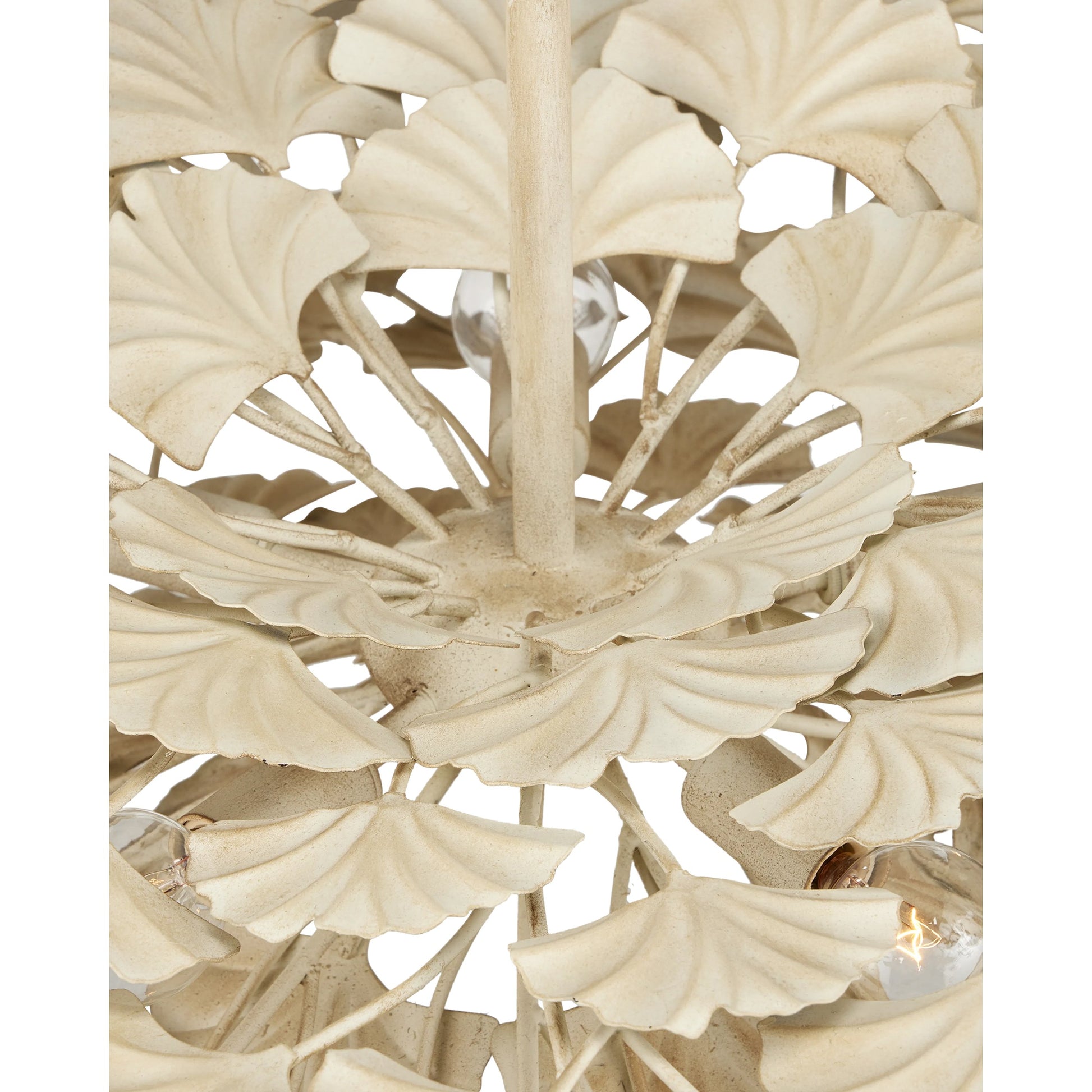 Maidenhair Cream Semi-Flush Mount by Currey and Company in antique pearl. Made from wrought iron in a modern style.