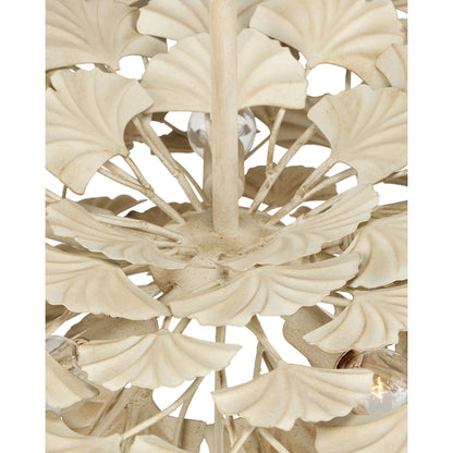 Maidenhair Cream Semi-Flush Mount by Currey and Company in antique pearl. Made from wrought iron in a modern style.
