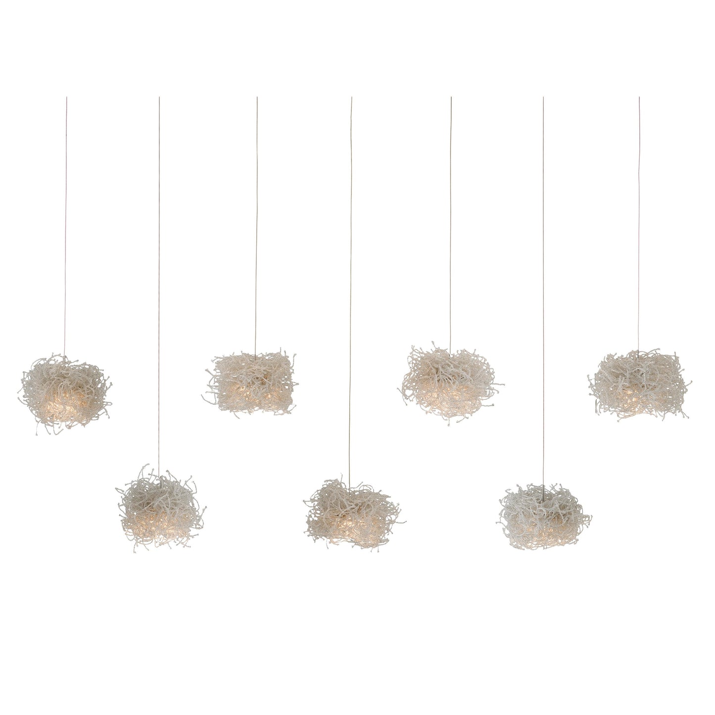 002 SI-1923840 | Primary Silo | Birds Nest Rectangular 7-LIGHT Multi-Drop Pendant by Currey and Company in clear, silver. Made from glass bead in a modern style.