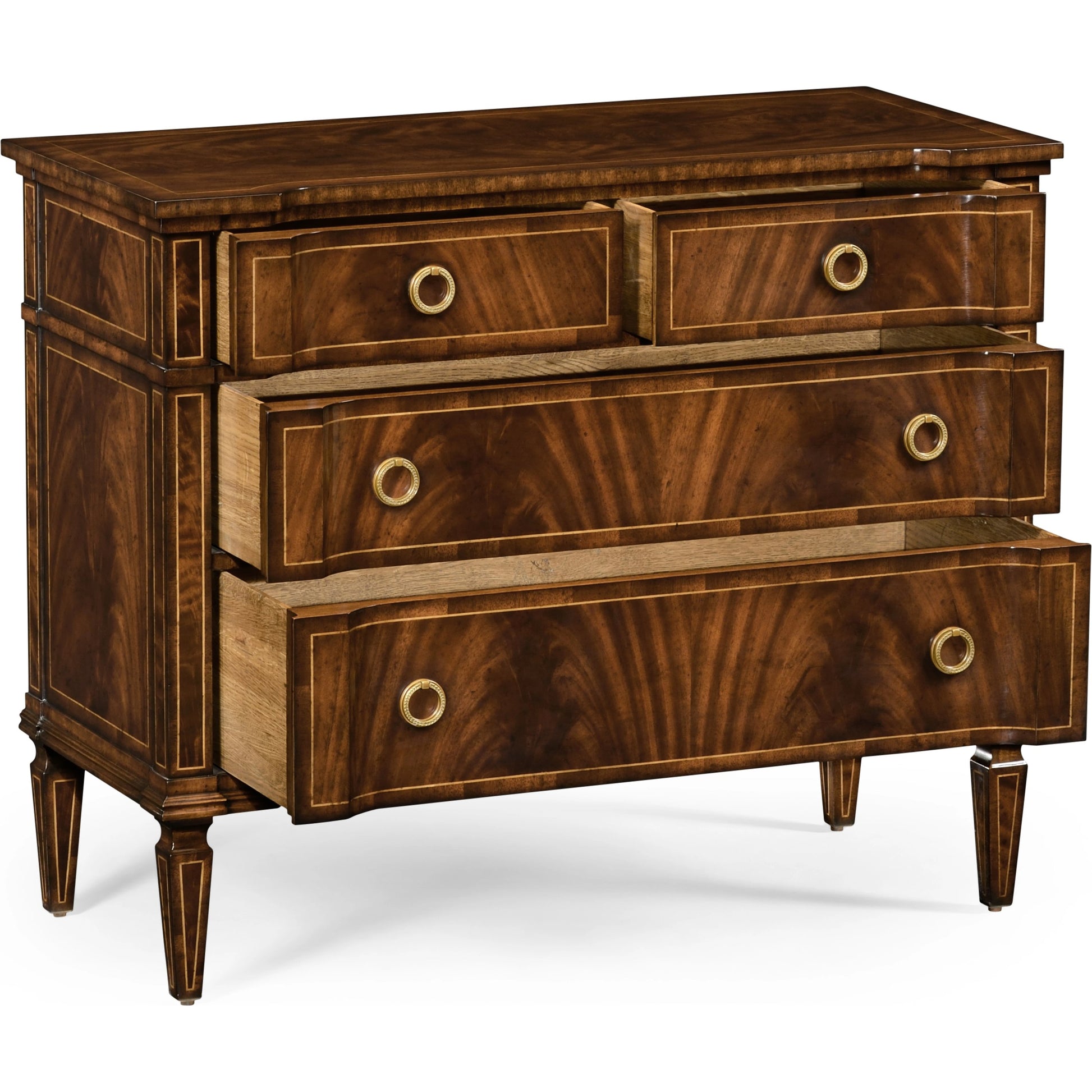 Versailles Regency Style Mahogany Chest of Drawers by Jonathan Charles in brown and medium antique mahogany. Made from acacia in a traditional style.