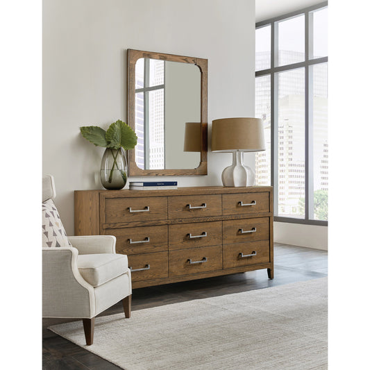 Chapman Nine-Drawer Dresser by Hooker Furniture in sorrel. Made from white oak veneers in a traditional style.