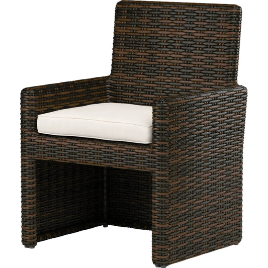 Montecito Outdoor Dining Chair by Sunset West in cognac. Made from resin wicker in a modern style.