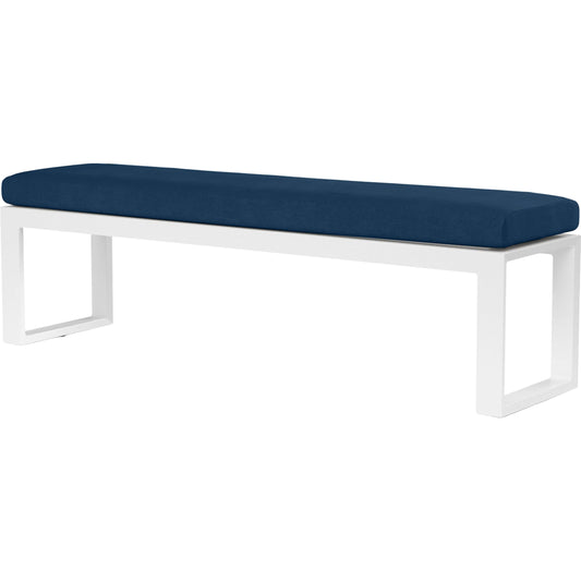 Newport Outdoor Dining Bench by Sunset West in whites/creams/beiges. Made from aluminum in a modern style.