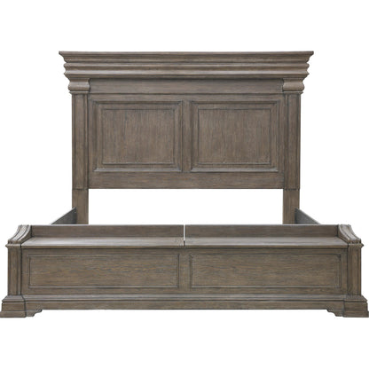 Madison Ridge Bed with Chest Footboard by Pulaski Furniture in natural bark. Made from flat-cut white oak wood veneers in a unique style.