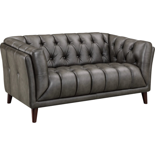 Targa 2-Seat Leather Sofa by Hydeline in ash gray. Made from leather/split, solid hardwood kiln dried in a unique style.