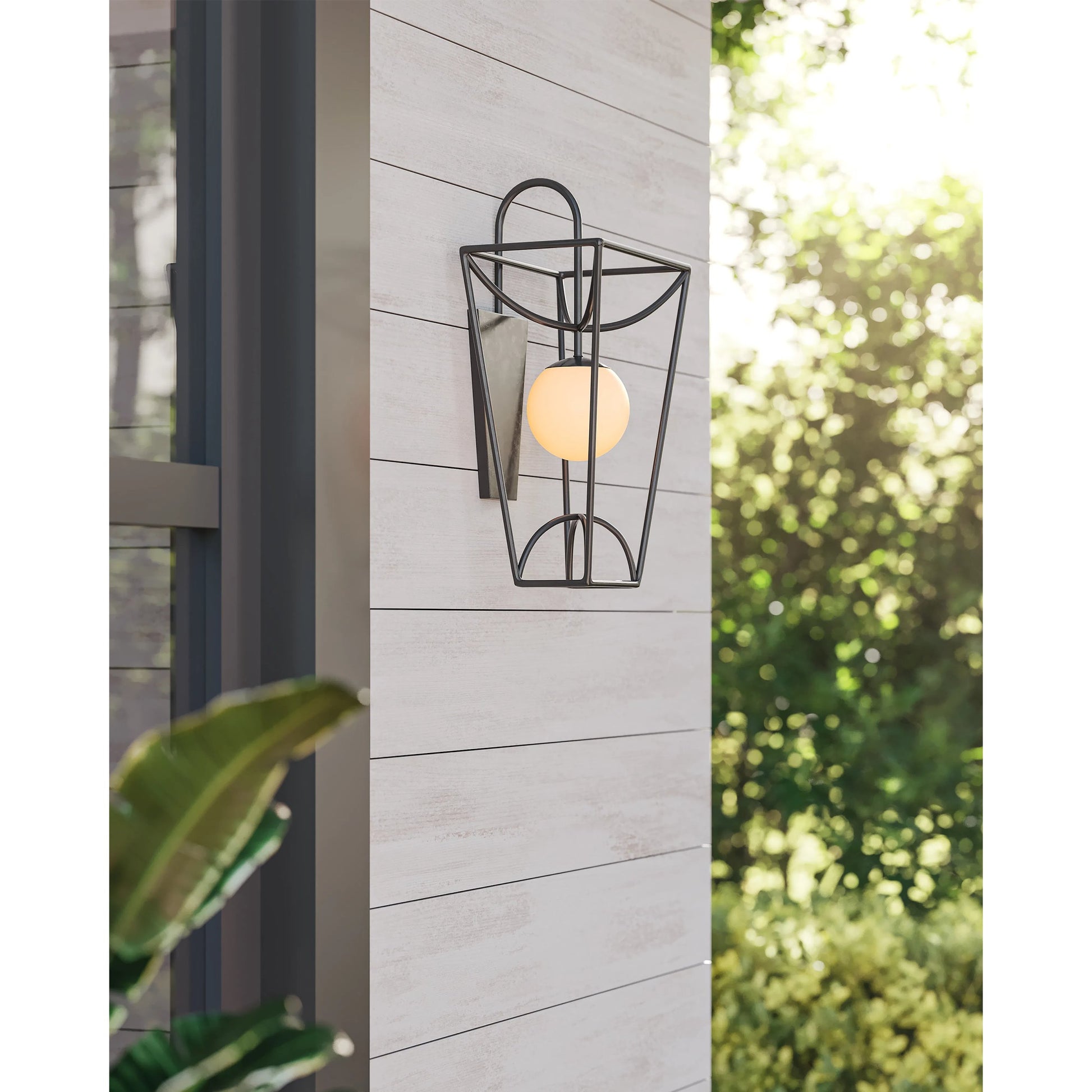 Rochefort Wall Sconce by Currey and Company in black, white. Made from metal, glass in a modern style.
