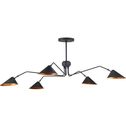 Serpa Chandelier by Currey and Company in french black, gold leaf. Made from wrought iron in a modern style.
