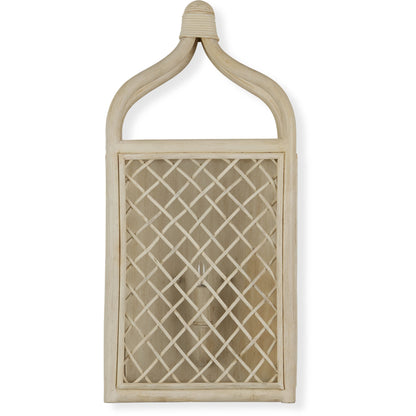 Wanstead Ivory Wall Sconce by Currey and Company in bleached natural, antique pearl. Made from rattan, wrought iron in a cottage & farmhouse style.