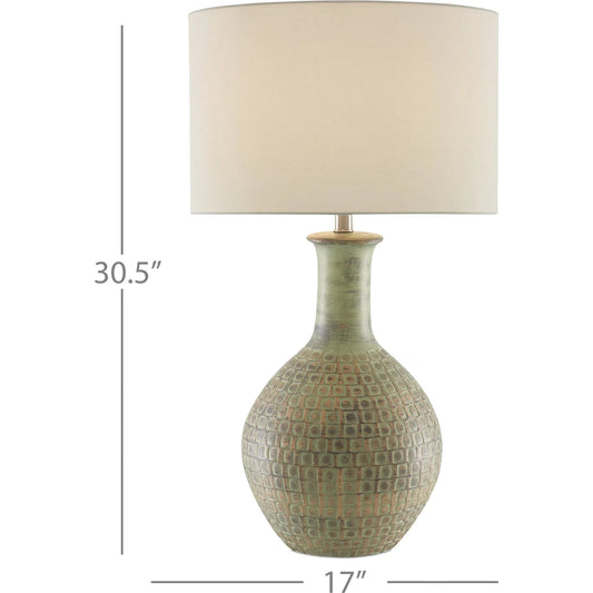 Loro Table Lamp by Currey and Company in dark moss green, gold. Made from ceramic in a eclectic & global style.