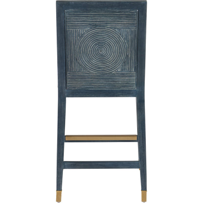 Santos Counter Stool by Currey and Company. Made from mahogany, rattan, brass in a modern style.