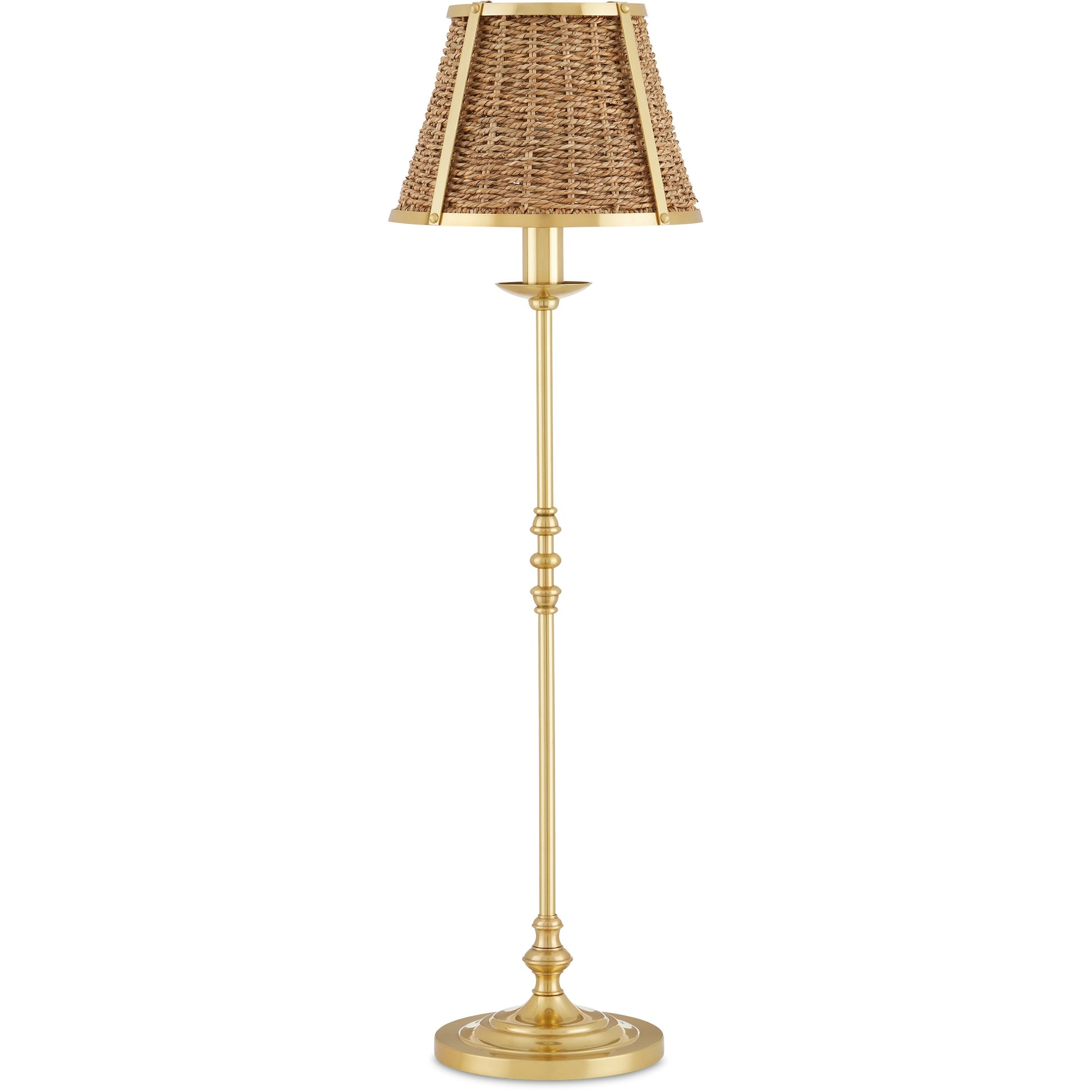 Deauville Table Lamp by Currey and Company in polished brass, natural. Made from metal, seagrass in a cottage & farmhouse style.
