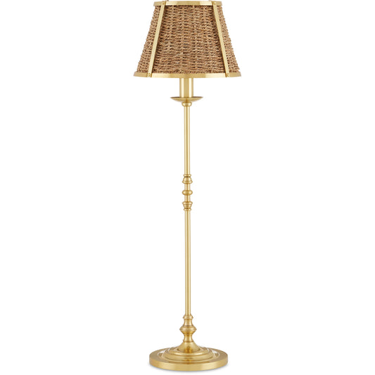 Deauville Table Lamp by Currey and Company in polished brass, natural. Made from metal, seagrass in a cottage & farmhouse style.