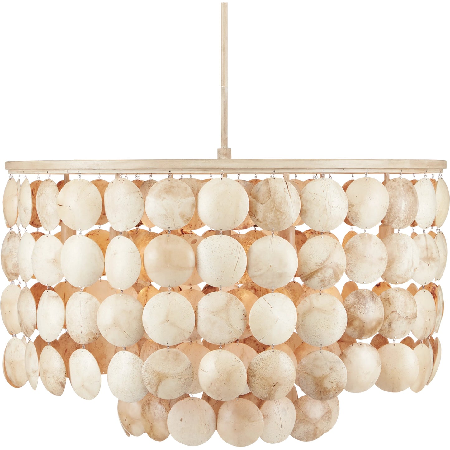006 SI-1894214 | Additional Silo | Buko Chandelier by Currey and Company in coco cream. Made from wrought iron, coco shell in a coastal style.