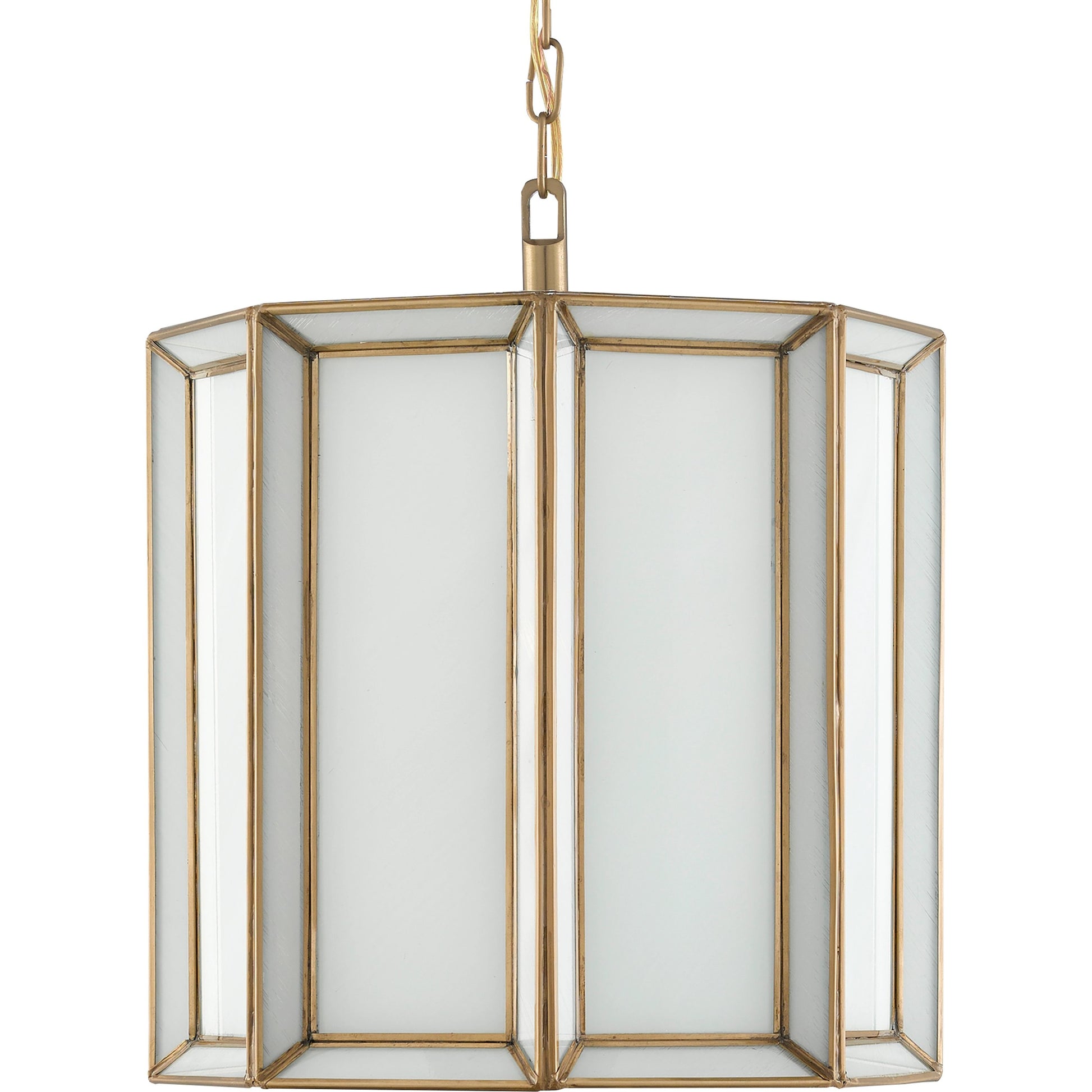 Daze Pendant by Currey and Company in antique brass, white. Made from brass, iron, milk glass in a modern style.