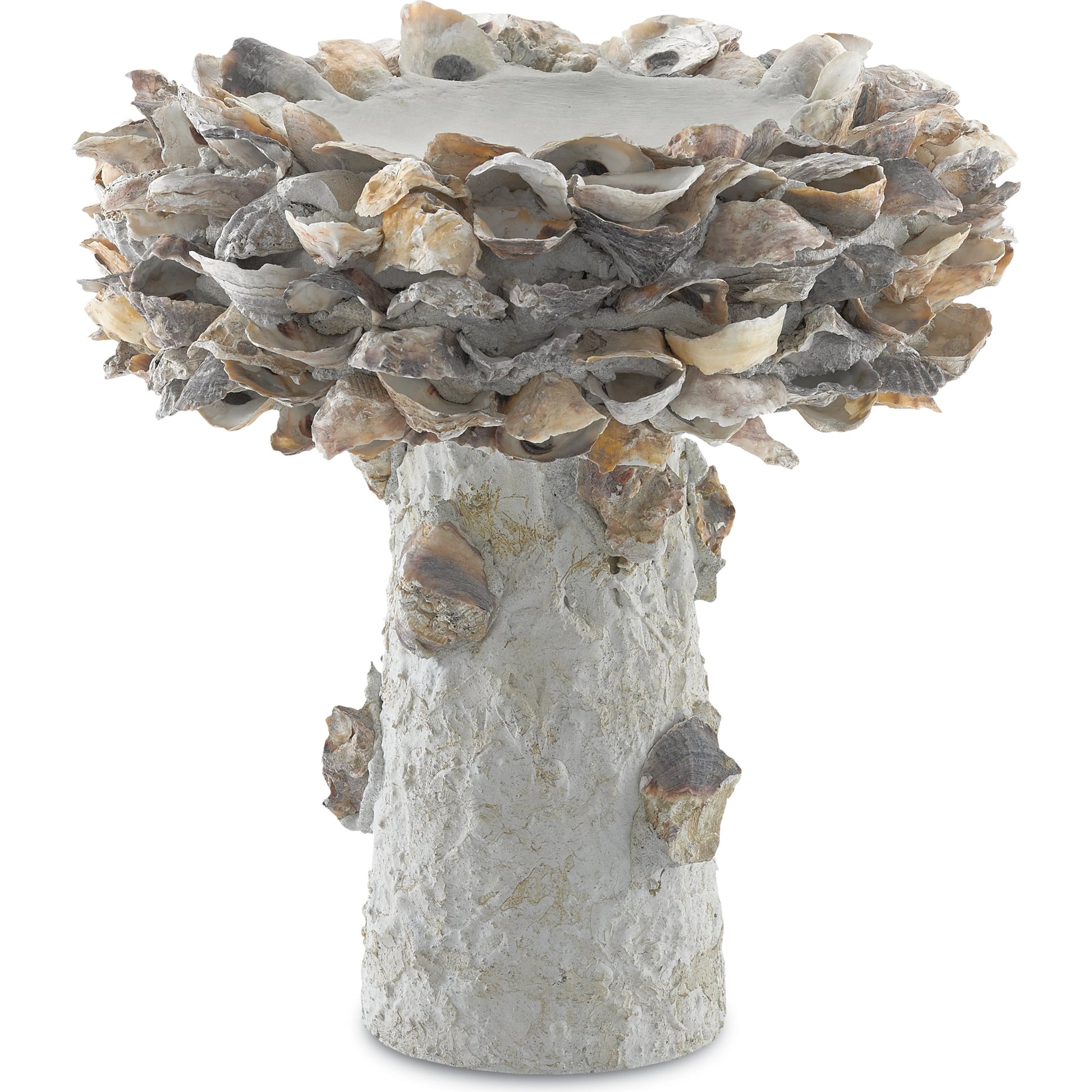 Oyster Shell Bird Bath by Currey and Company. Made from oyster shells, concrete, iron in a eclectic & global style.