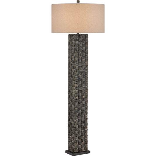 Eden Floor Lamp by Currey and Company in black. Made from seagrass in a unique style.