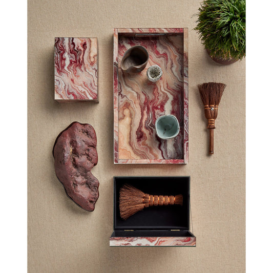 Interstellar Tray by Currey and Company in red swirl. Made from glass, paper, engineered wood in a modern style.