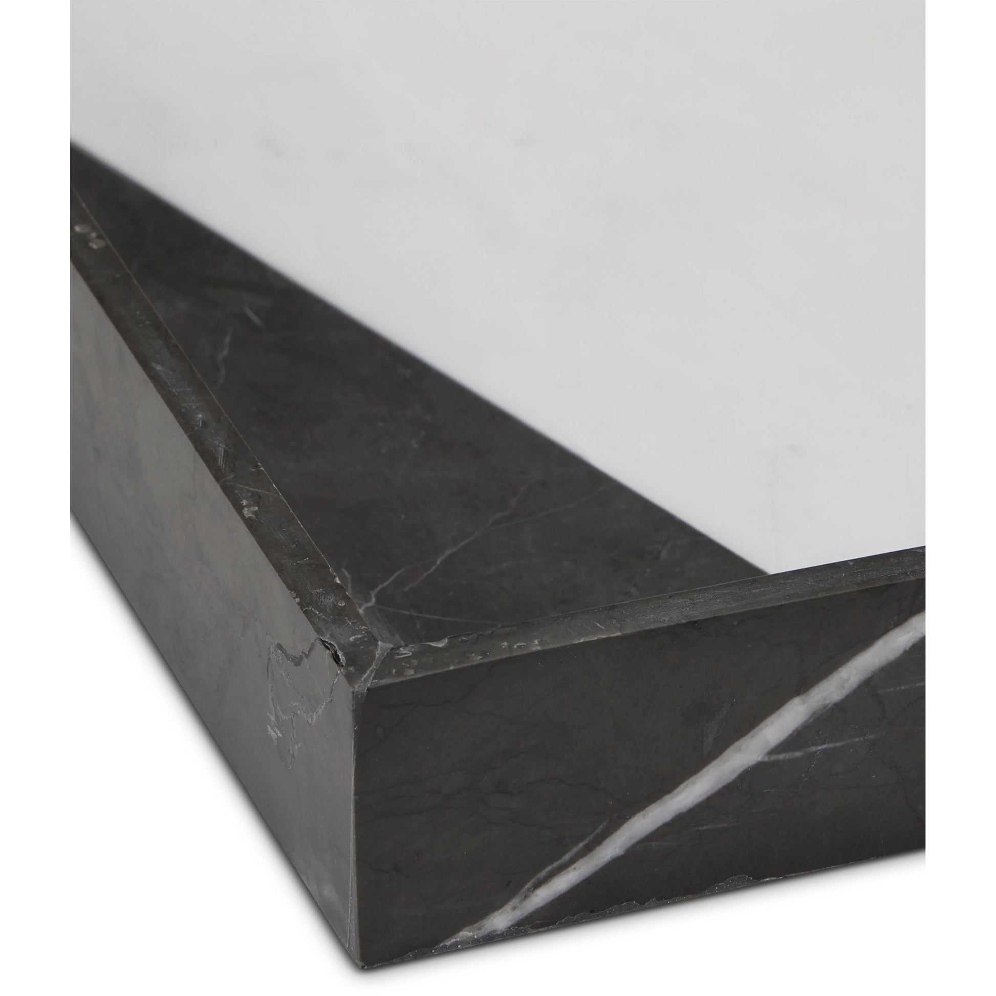 Sena Marble Tray by Currey and Company in black, white. Made from marble, dolomite in a modern style.
