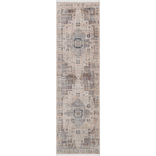 Aida Rug by Livabliss in beige, medium gray, tan, ivory, deep teal, charcoal. Made from main: 100% polyester in a traditional style.