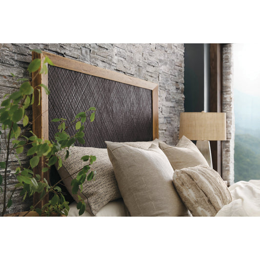 Big Sky Panel Bed by Hooker Furniture in vintage natural, furrowed bark. Made from pecky hickory veneers, resin in a rustic style.