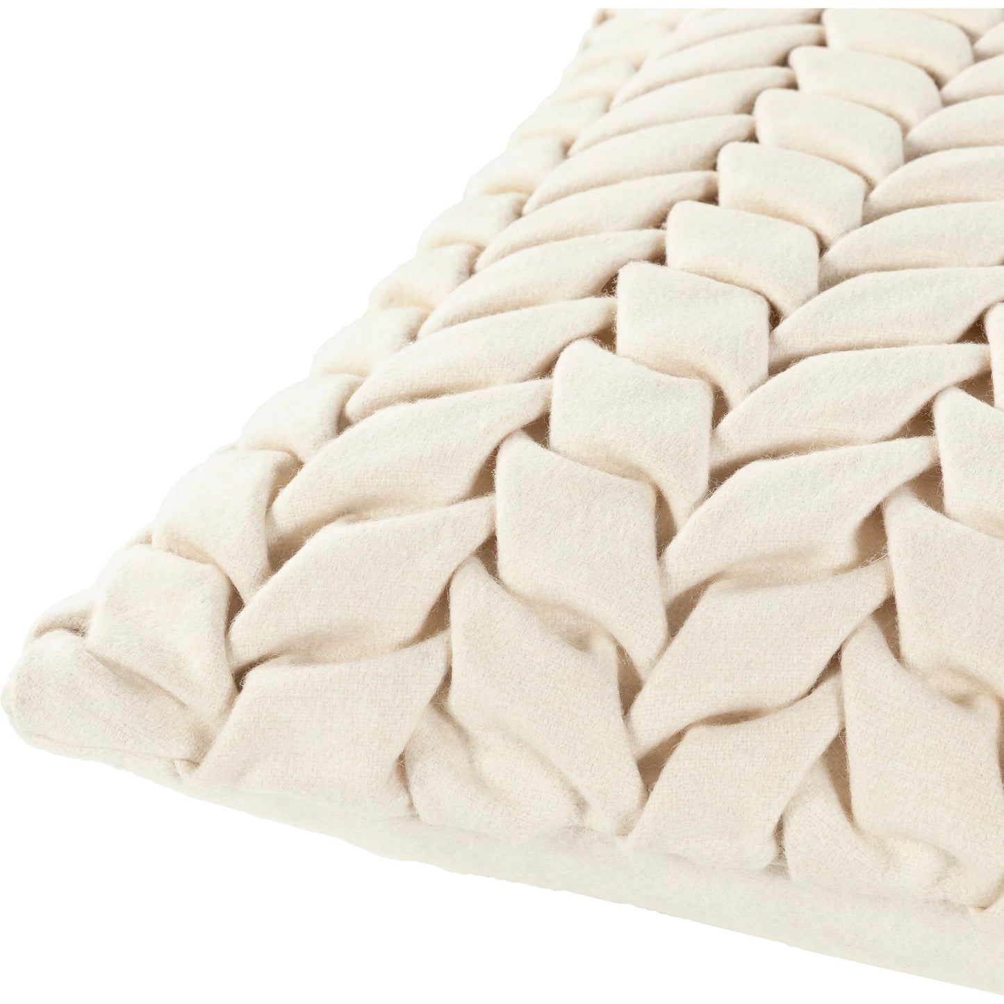 008 SR-879314,SR-879315 | Closeup | Alana Pillow - 32703 by Surya in cream. Made from 70% wool, 30% nylon in a modern style.