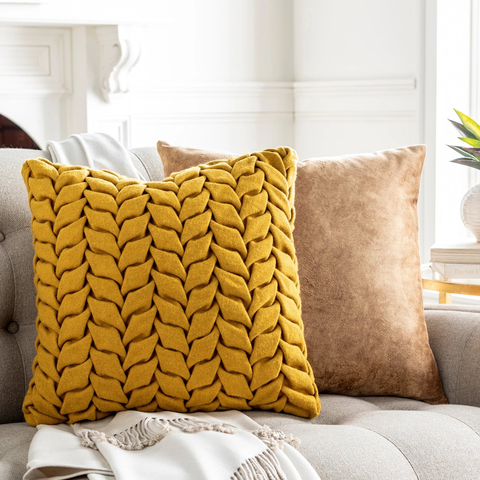 Alana Pillow - 32703 by Surya in mustard. Made from 100% cotton in a modern style.