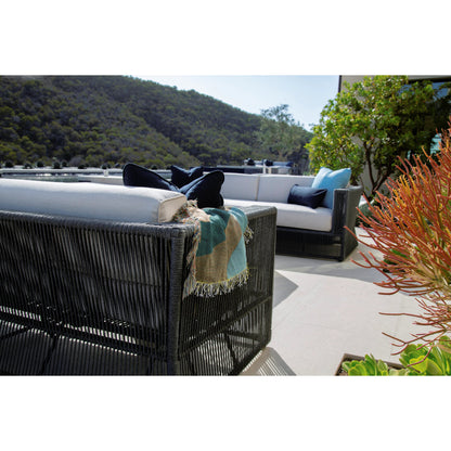 Milano Outdoor Sofa by Sunset West in slate. Made from olefin rope in a coastal style.