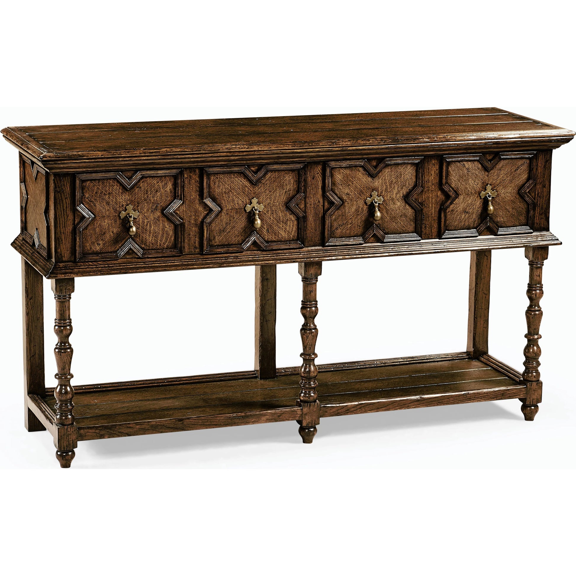 Country Farmhouse Tudor Style Dark Oak Buffet by Jonathan Charles in brown and dark brown tudor oak. Made from oak in a traditional style.