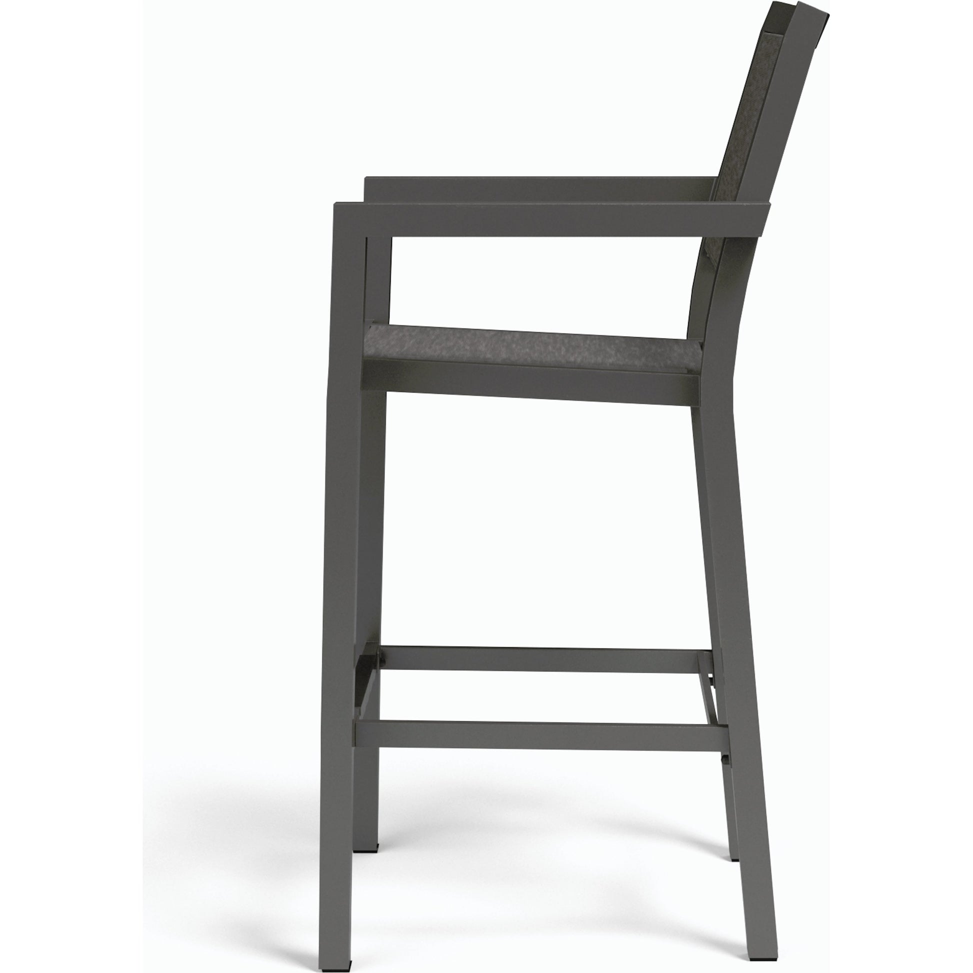 Vegas Outdoor Sling Barstool by Sunset West in graphite. Made from aluminum in a modern style.