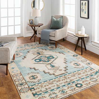 Anadolu Rug - 29978 by Surya in teal, brown, pale pink, seafoam, cream. Made from 70% wool, 30% viscose in a unique style.