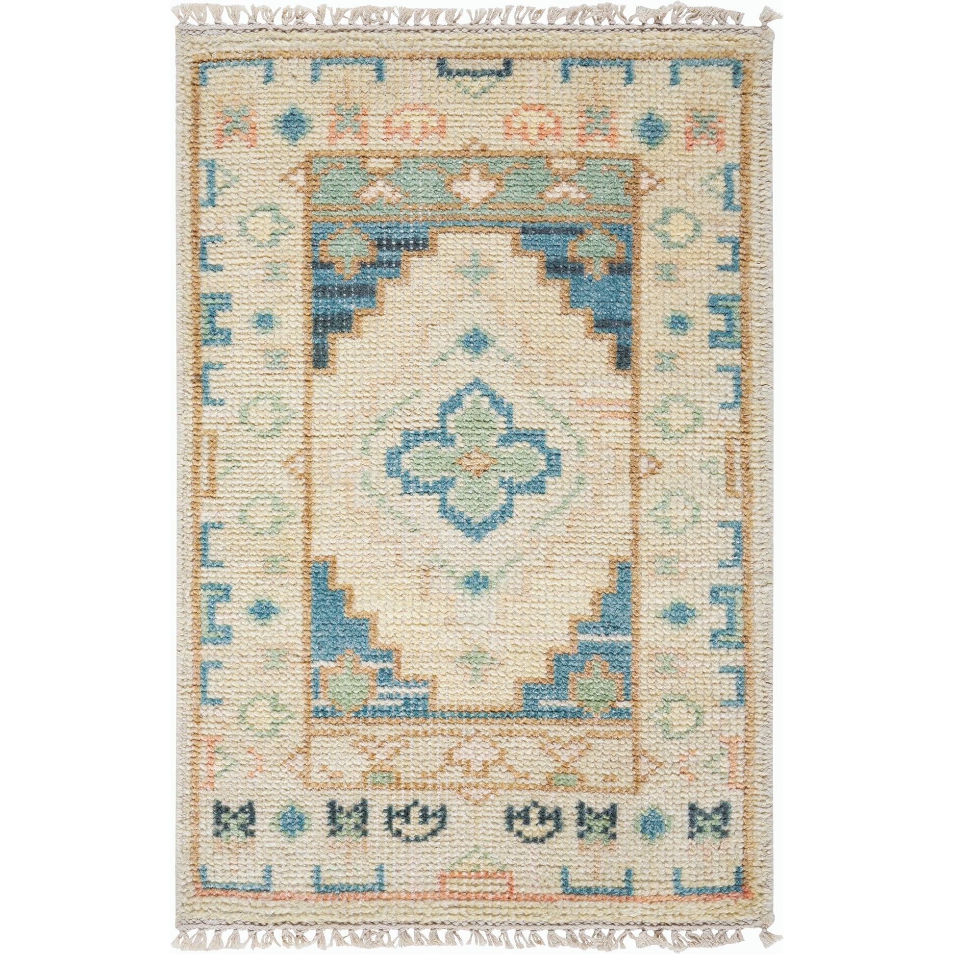 Anadolu Rug - 29979 by Surya in teal, deep teal, cream, brown, seafoam, pale pink. Made from unique in a unique style.