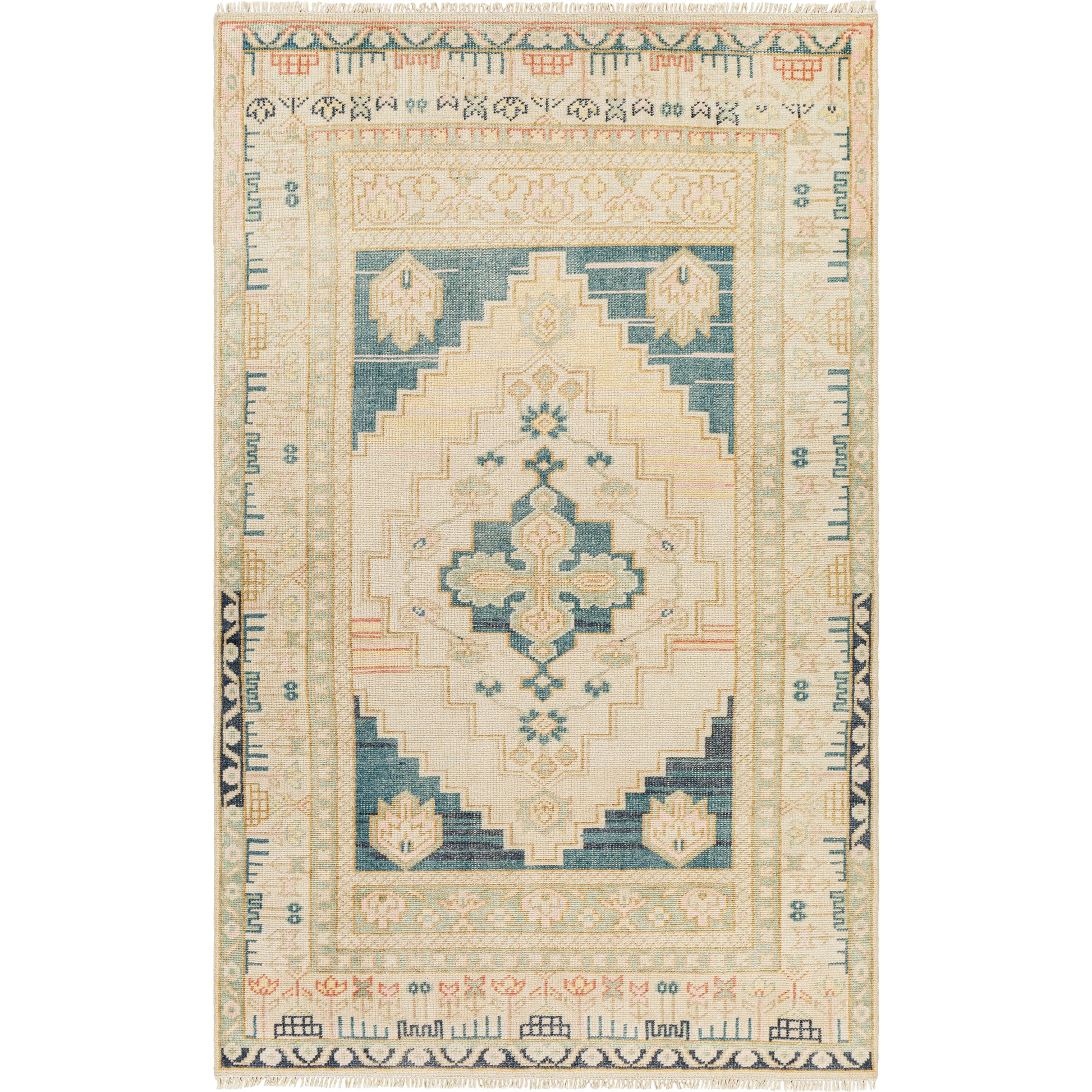 Anadolu Rug - 29979 by Surya in teal, deep teal, cream, brown, seafoam, pale pink. Made from unique in a unique style.