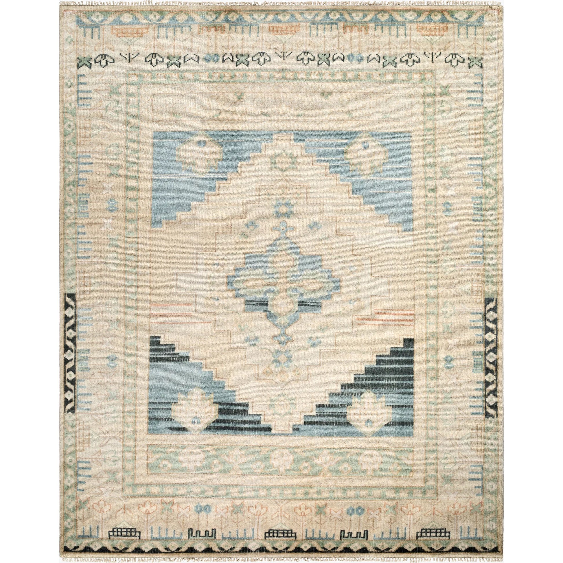 Anadolu Rug - 29979 by Surya in teal, deep teal, cream, brown, seafoam, pale pink. Made from unique in a unique style.