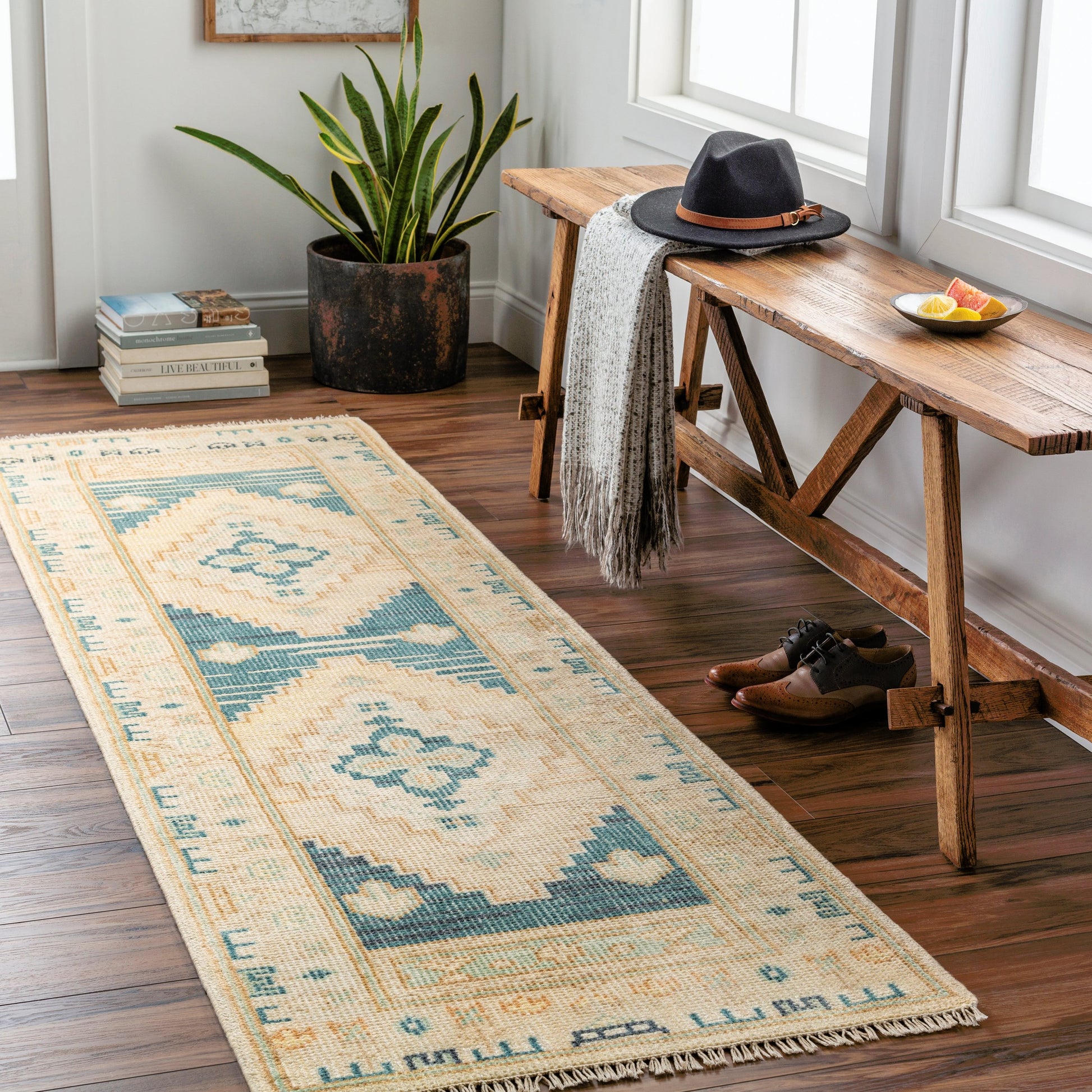Anadolu Rug - 29979 by Surya in teal, deep teal, cream, brown, seafoam, pale pink. Made from unique in a unique style.