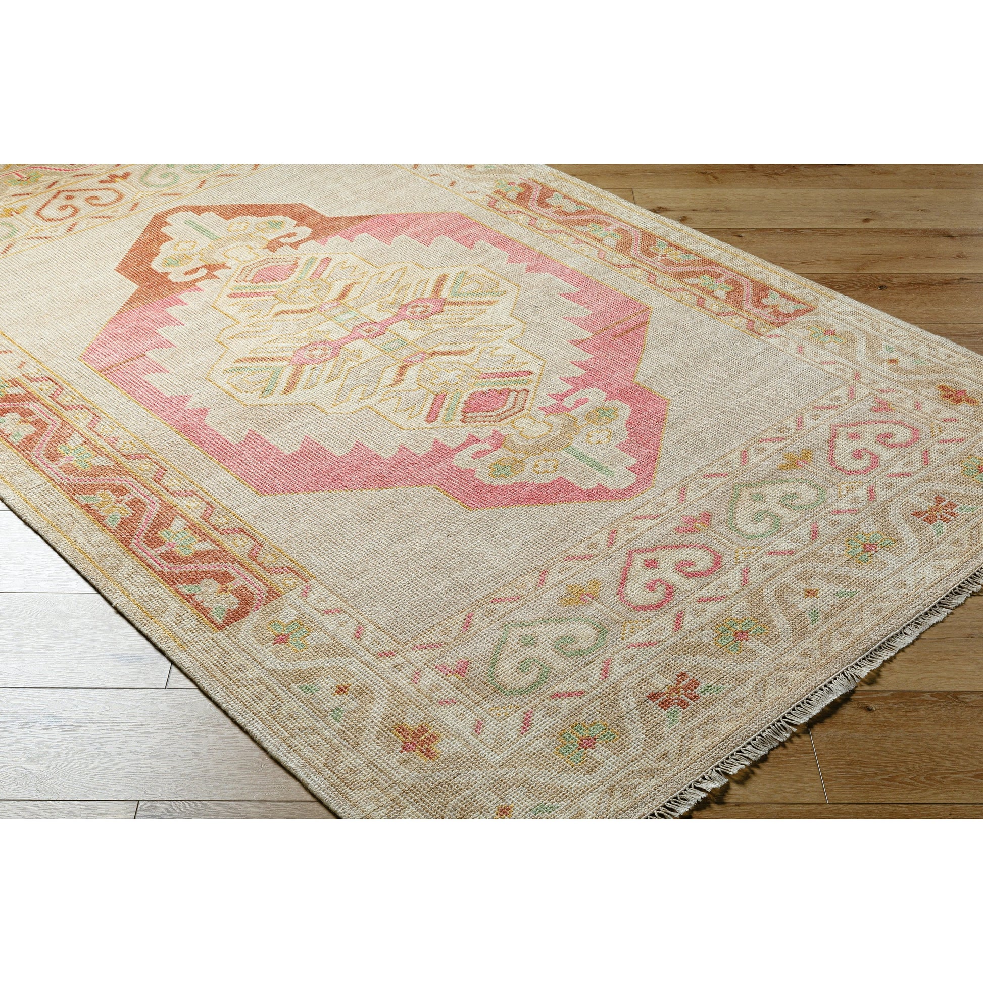 Anadolu Rug - 29980 by Surya in dusty pink, rose, beige, seafoam, wheat, cream. Made from 70% wool, 30% viscose in a unique style.