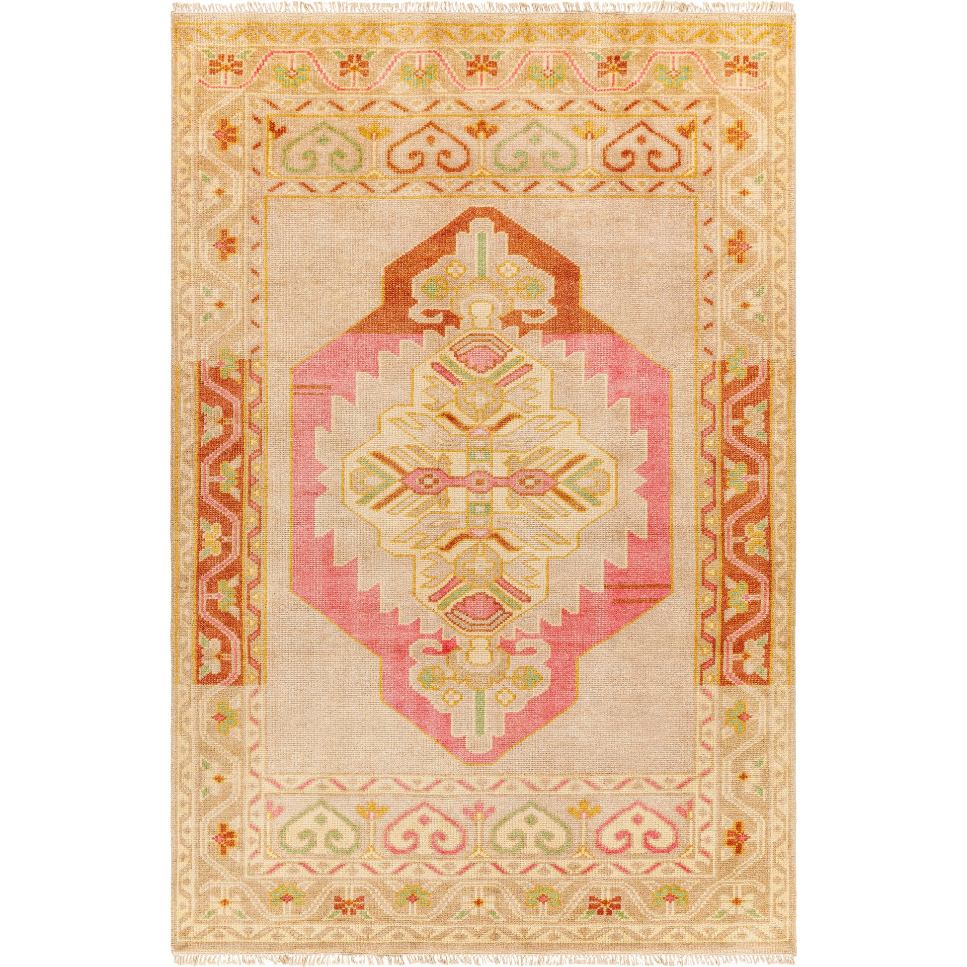 Anadolu Rug - 29980 by Surya in dusty pink, rose, beige, seafoam, wheat, cream. Made from 70% wool, 30% viscose in a unique style.