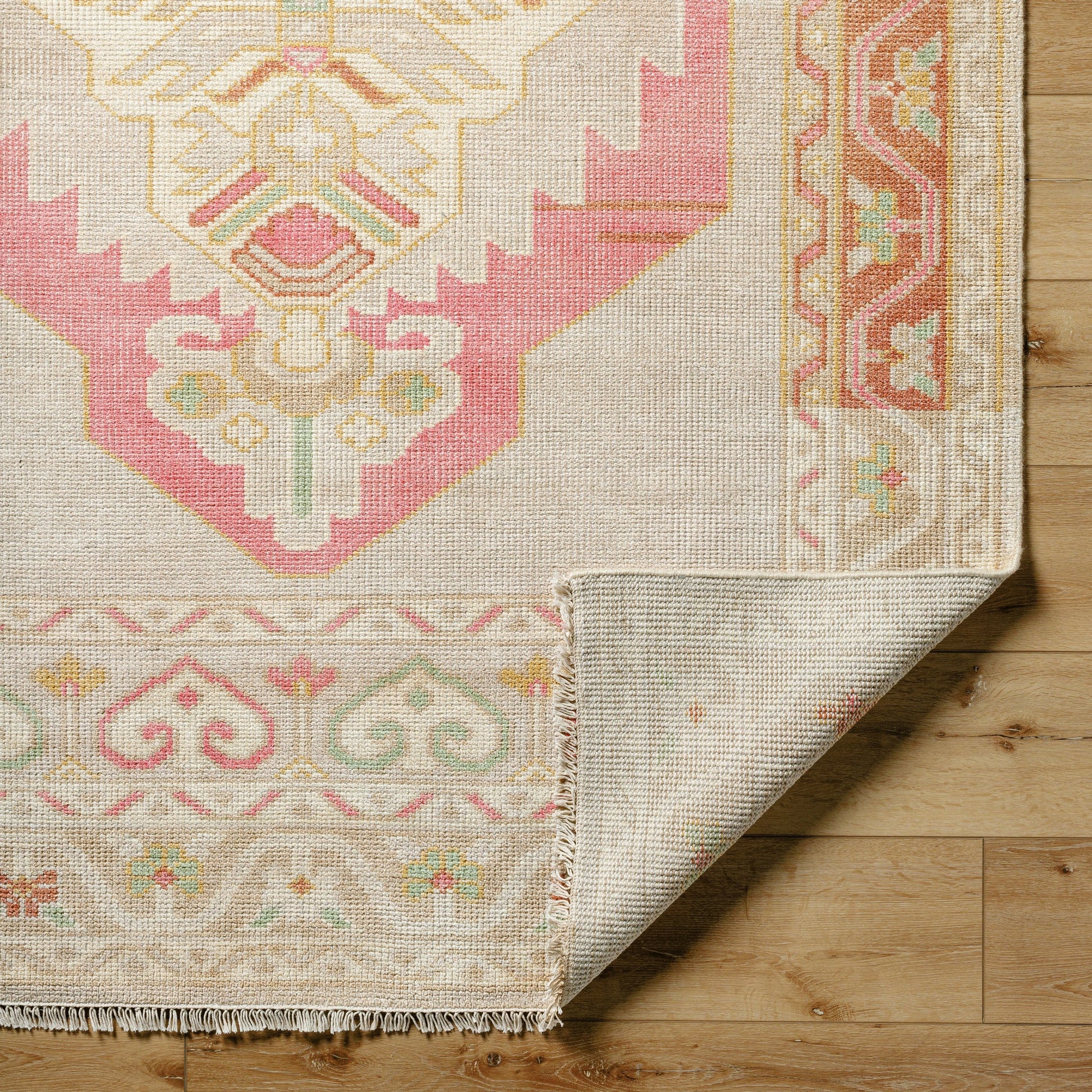 Anadolu Rug - 29980 by Surya in dusty pink, rose, beige, seafoam, wheat, cream. Made from 70% wool, 30% viscose in a unique style.