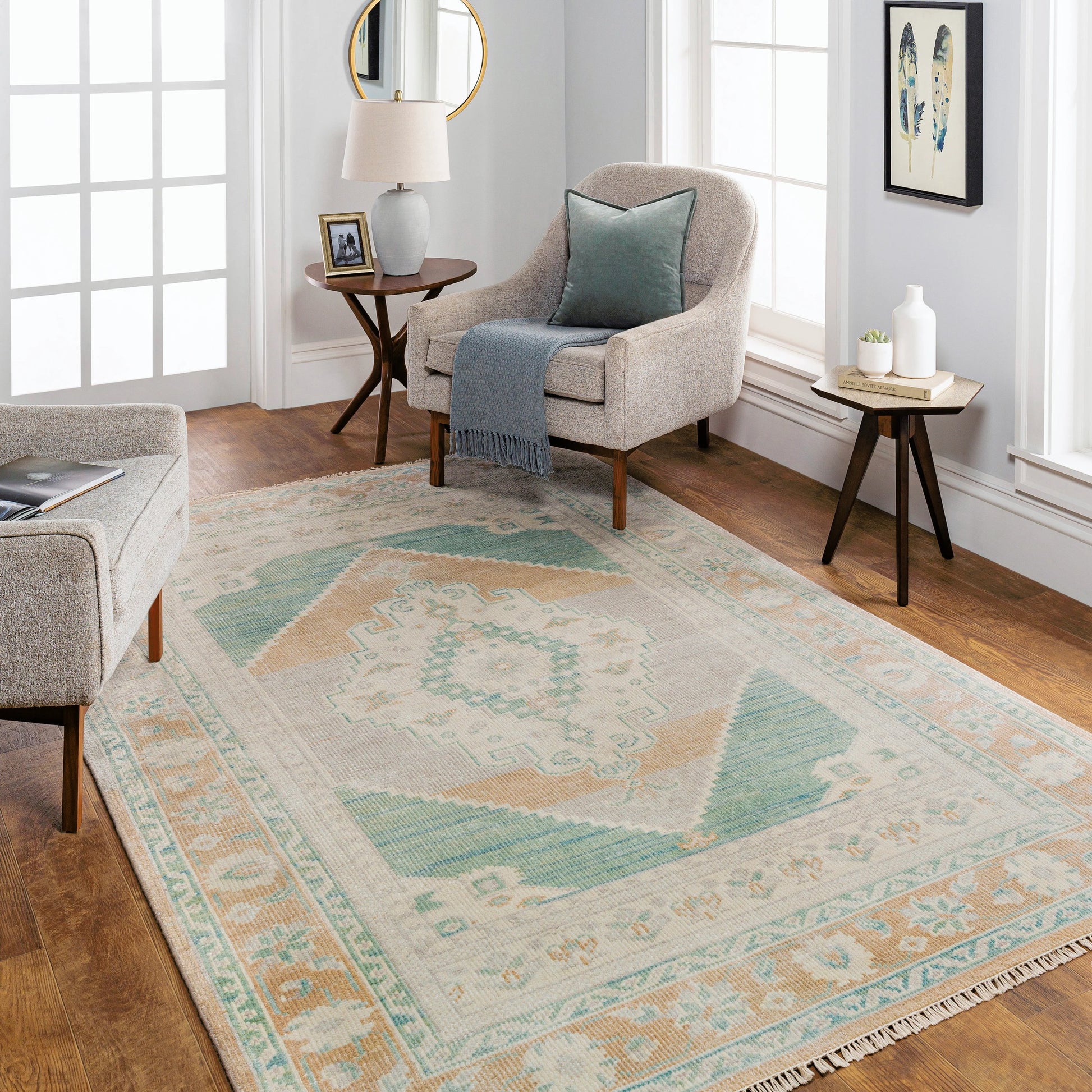 Anadolu Rug - 30381 by Surya in beige, seafoam, light sage, cream. Made from 70% wool, 30% viscose in a unique style.