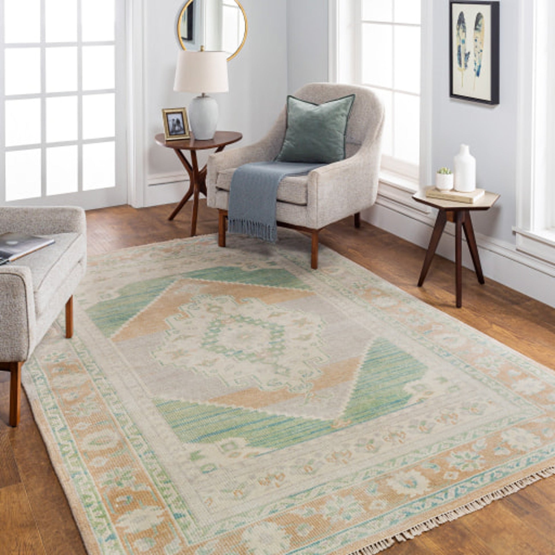 Anadolu Rug - 30381 by Surya in beige, seafoam, light sage, cream. Made from 70% wool, 30% viscose in a unique style.