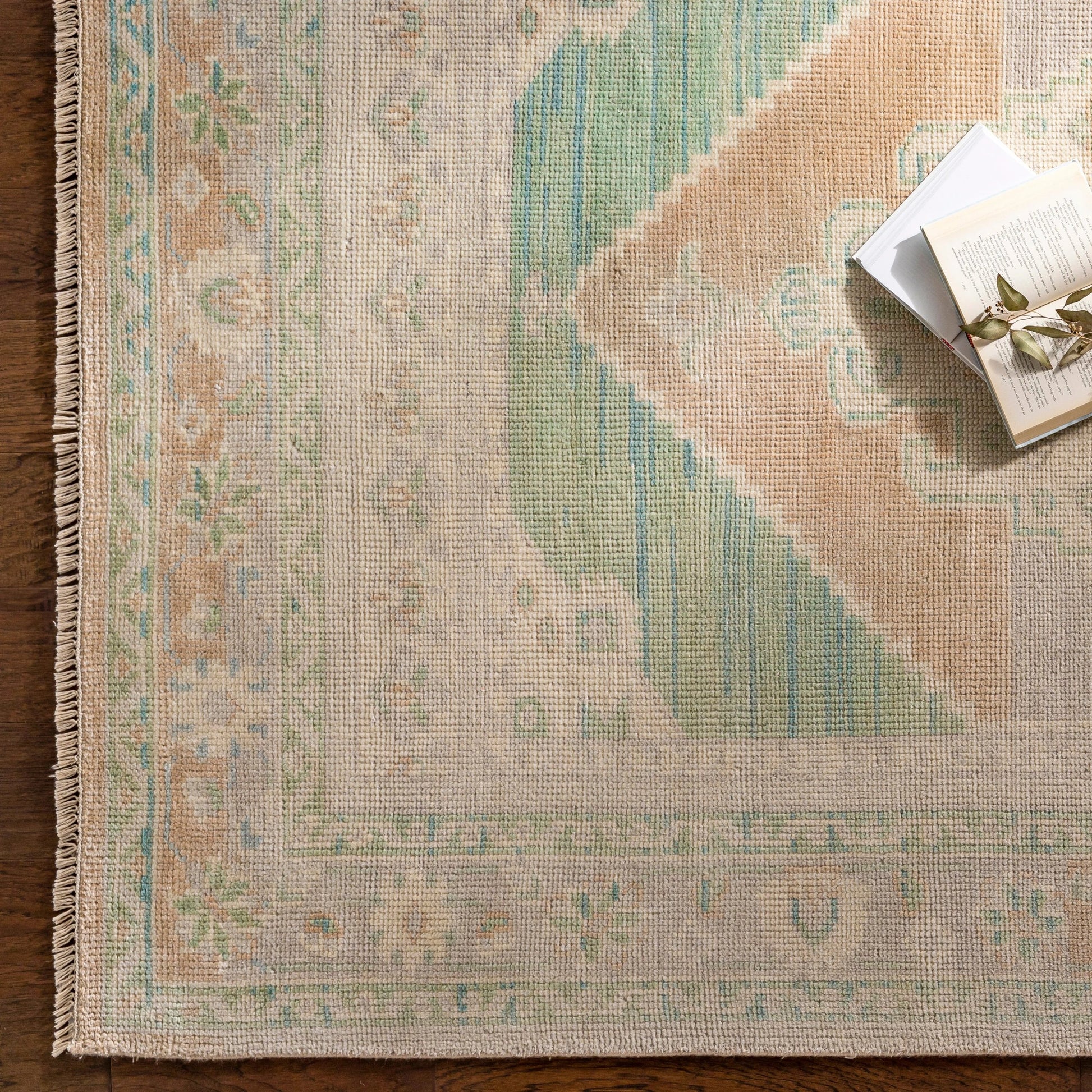 Anadolu Rug - 30381 by Surya in beige, seafoam, light sage, cream. Made from 70% wool, 30% viscose in a unique style.