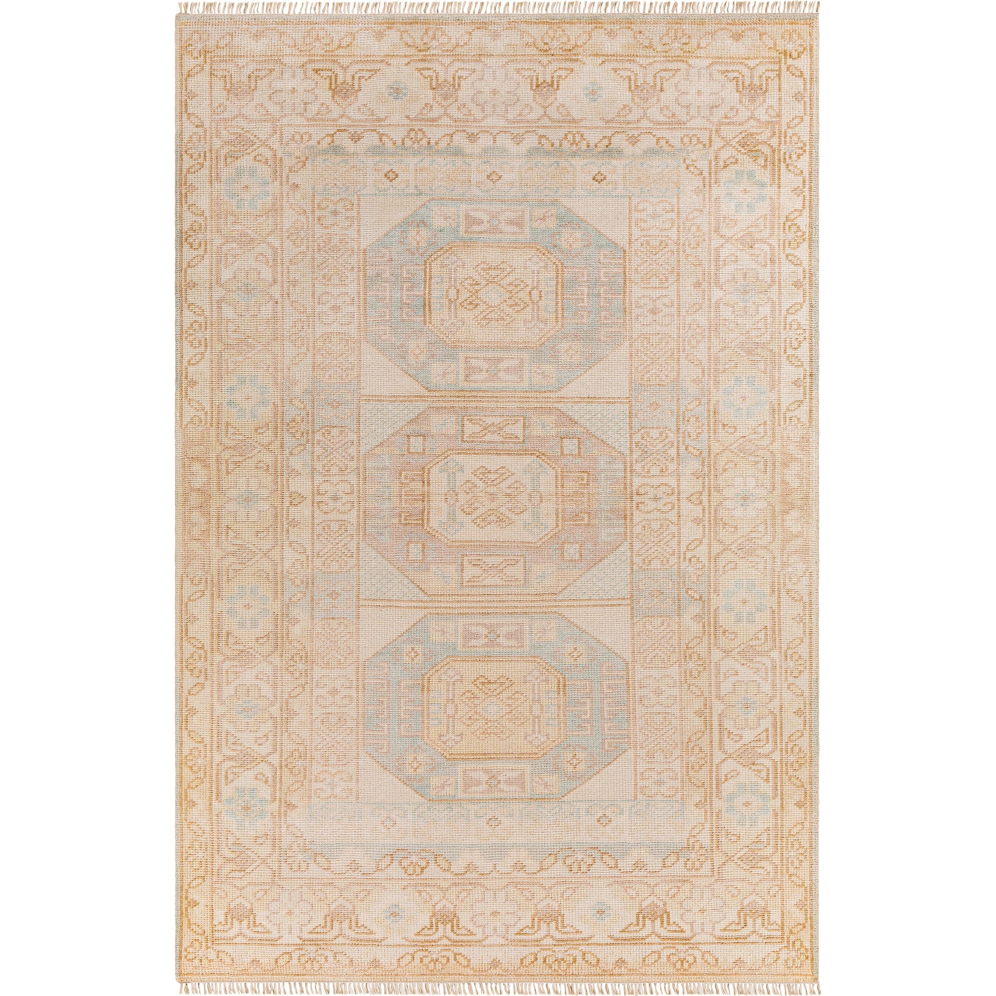 Anadolu Rug - 30382 by Surya in ice blue, dusty pink, light beige, mustard, pale pink, cream. Made from 70% wool, 30% viscose in a unique style.