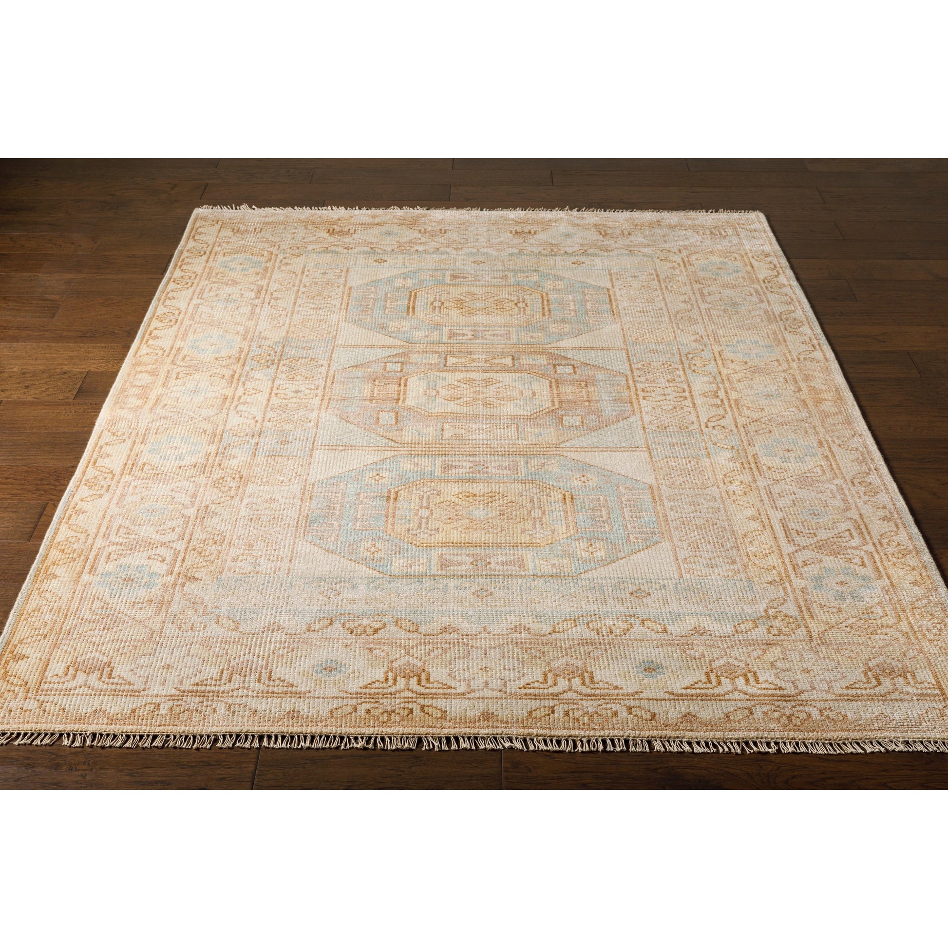 Anadolu Rug - 30382 by Surya in ice blue, dusty pink, light beige, mustard, pale pink, cream. Made from 70% wool, 30% viscose in a unique style.