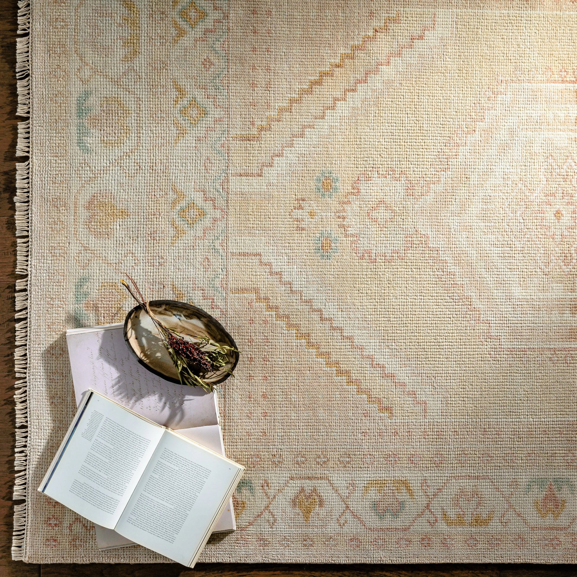 Anadolu Rug - 30383 by Surya in beige, dusty pink, tan, rose, mustard, cream. Made from 70% wool, 30% viscose in a unique style.