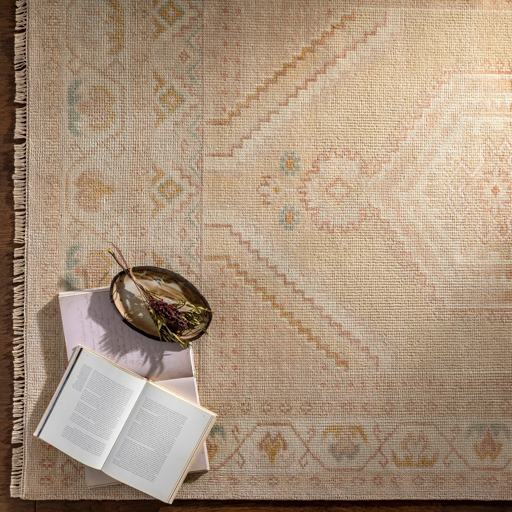 Anadolu Rug - 30383 by Surya in beige, dusty pink, tan, rose, mustard, cream. Made from 70% wool, 30% viscose in a unique style.