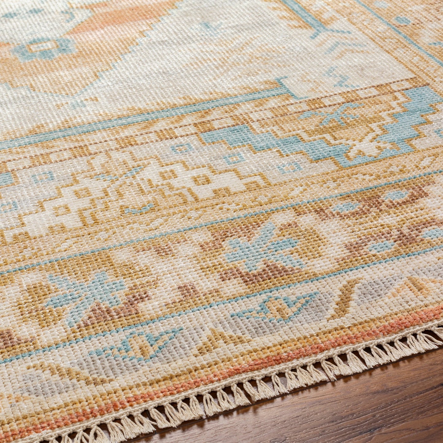 007 SI-1876364,SI-1876367 | Closeup | Anadolu Rug - 30384 by Surya in seafoam, beige, pale blue, light blue. Made from 70% wool, 30% viscose in a unique style.