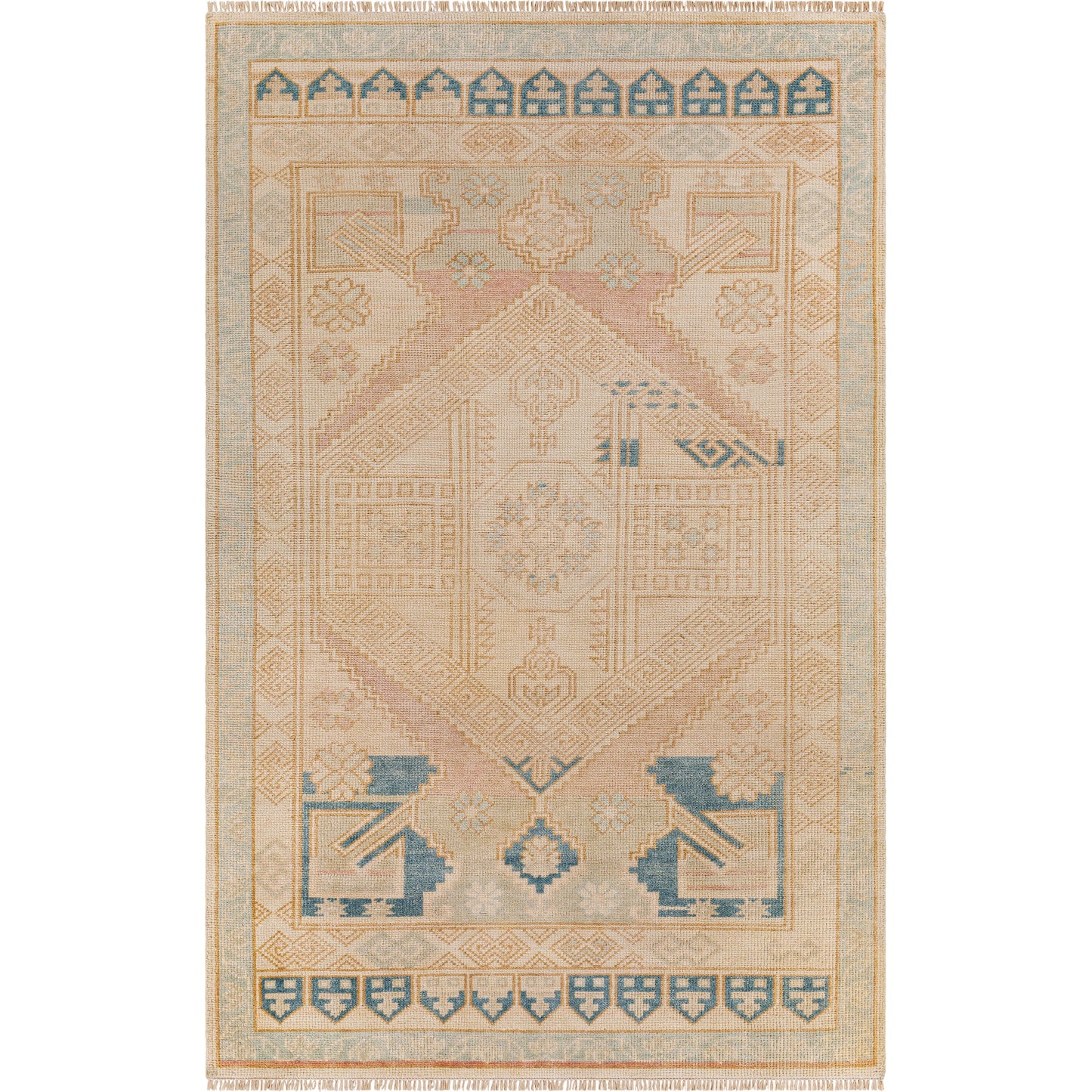 001 SI-1876369,SI-1876370,SI-1876371,SI-1876372,SI-1876374 | Primary Silo | Anadolu Rug - 30385 by Surya in blue, pale pink, light blue, camel, cream. Made from 70% wool, 30% viscose in a unique style.