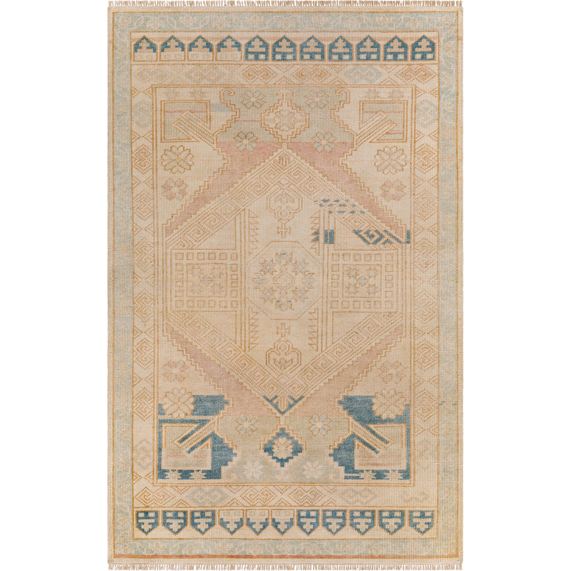Anadolu Rug - 30385 by Surya in blue, pale pink, light blue, camel, cream. Made from 70% wool, 30% viscose in a unique style.