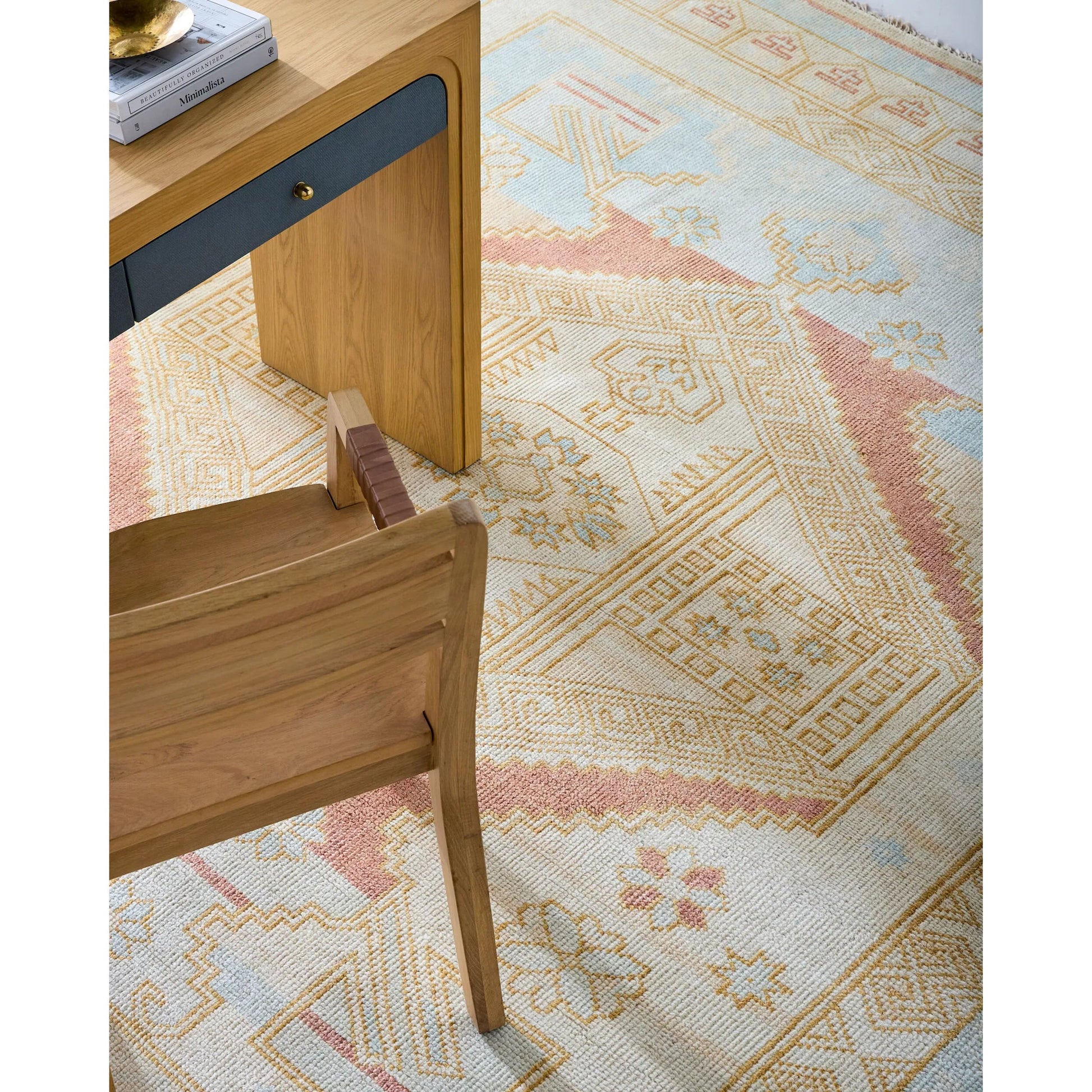 Anadolu Rug - 30385 by Surya in blue, pale pink, light blue, camel, cream. Made from 70% wool, 30% viscose in a unique style.